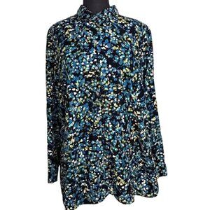 J. Jill Corduroy Teal & Navy Blue Button-Up Floral Shirt Women's Size 2XL (READ)